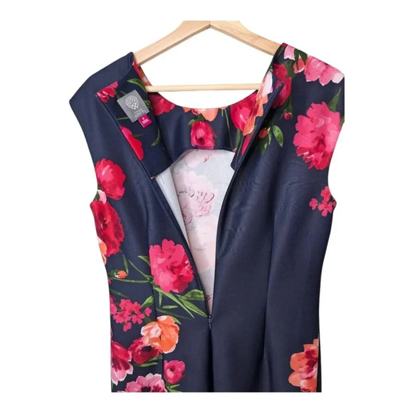 Vince Camuto Womens Floral Sheath Dress Sleeveless Dark Navy Pink Red Size 12 - Picture 5 of 12